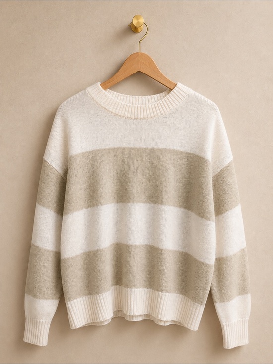 Divided Sweaters - H&M DIVIDED Color Block Knit Sweater | Women’s Large | Cream & Beige Striped Pul